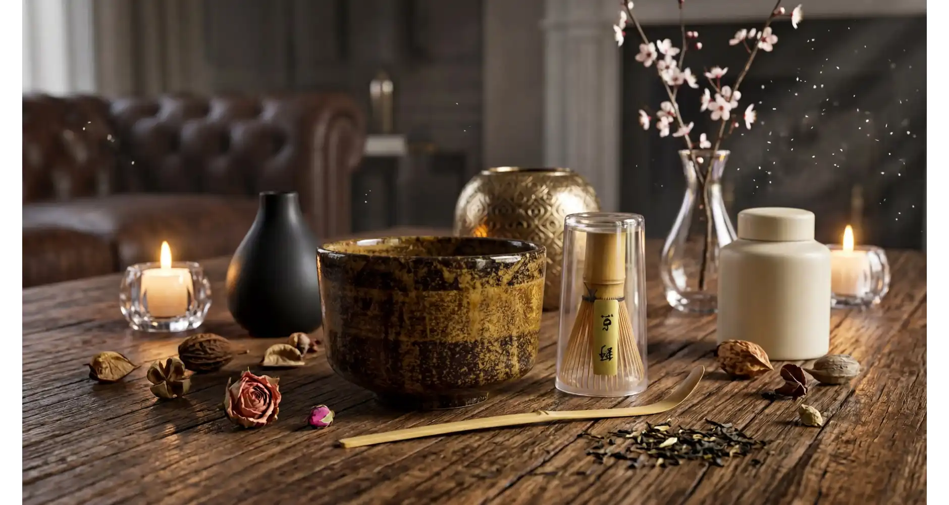 Set Matcha – Tazza Ocra,  Frusta e Cucchiaio — Decorazione Luxury | Maison Imperiale