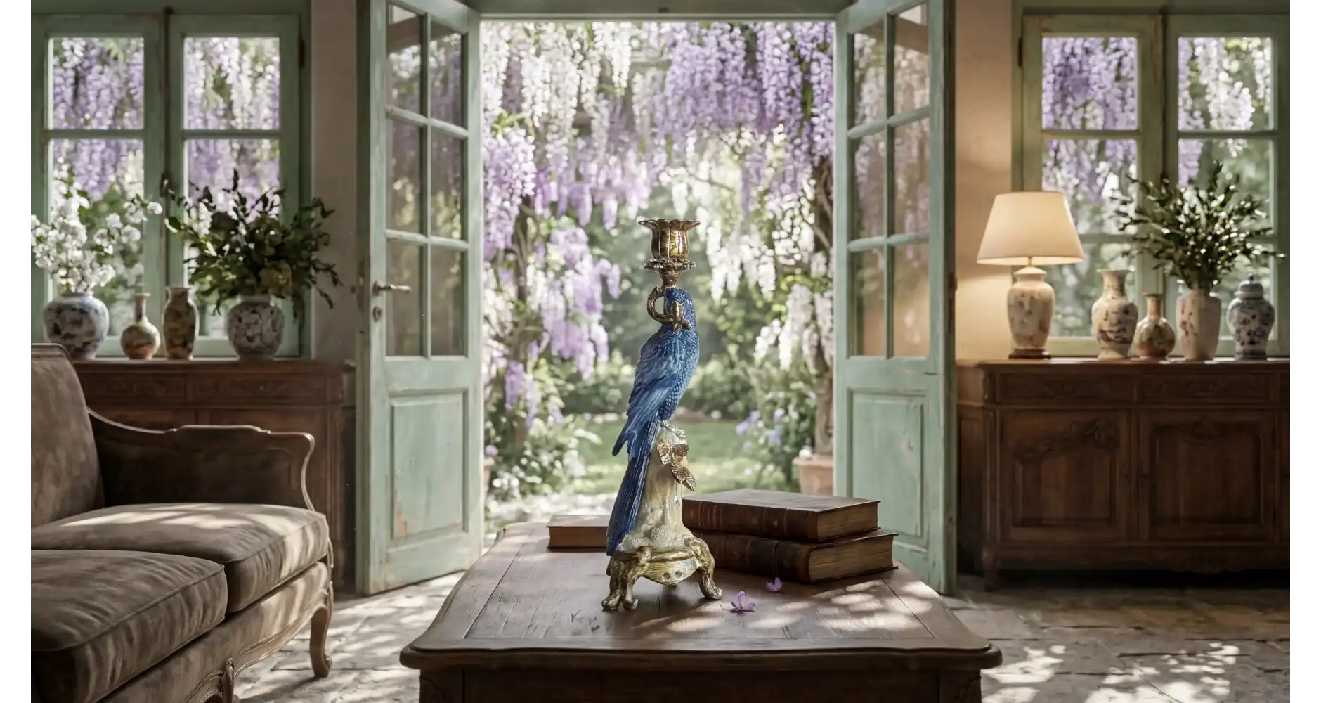 Bougeoir Perroquet Bleu & Or —  Décoration Luxury | Maison Imperiale